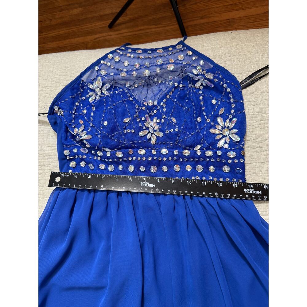 Y2K B Darlin Royal Blue Heavily Embellished Halter Chiffon Juniors 9/10 Formal - Picture 6 of 13